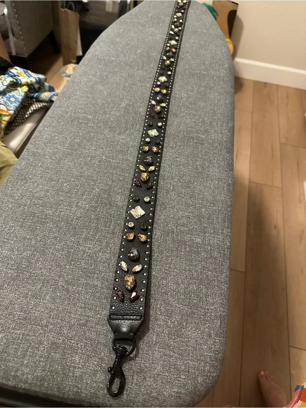 Rebecca Minkoff Black Embellished Detachable Bag Strap with Mixed Gems